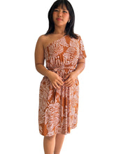 Load image into Gallery viewer, Lana asymmetrical monstera print dress with pockets.
