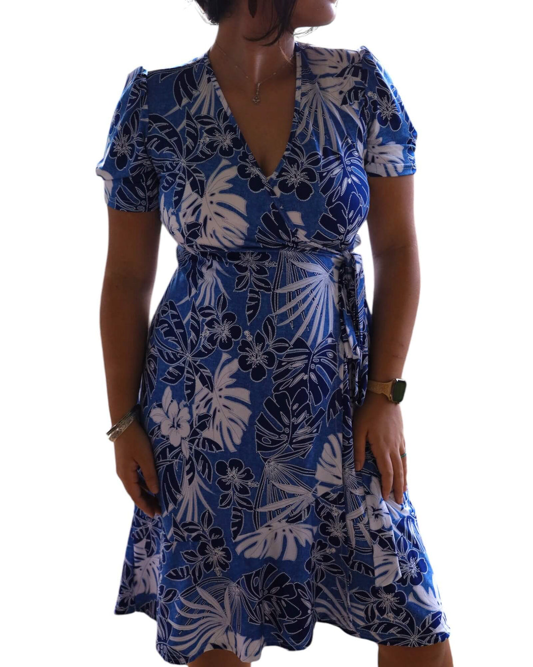 Nela tropical print wrap dress