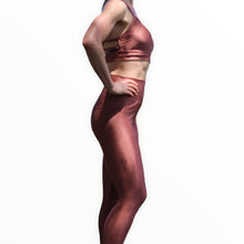 Load image into Gallery viewer, Bronz ribbed high waist legging with zipper and pockets
