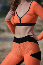 Load image into Gallery viewer, Black + Orange screen mesh legging
