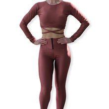 Load image into Gallery viewer, Bronz ribbed high waist legging with zipper and pockets
