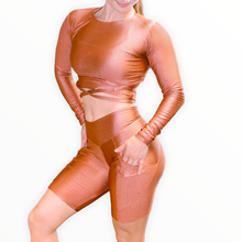 Load image into Gallery viewer, Ribbed bike shorts in bronze color

